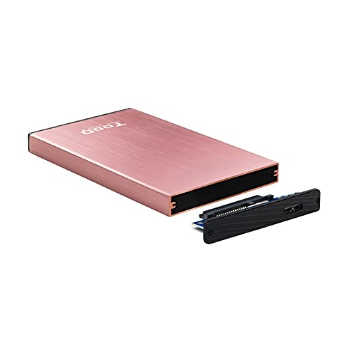 Tooq TQE-2527P - Carcasa para Discos Duros HDD de 2.5", (SATA I/II/III de hasta 9.5 mm de Alto, USB 3.0), Aluminio, Indicador LED, Color Rosa Velvet, 50 grs