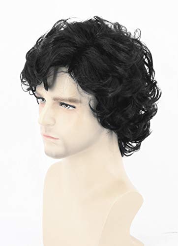 Topcosplay Corta Peluca Negra para Hombre Natural Peluca Rizada Suelta para Uso Diario o Disfraz de Halloween Carnaval