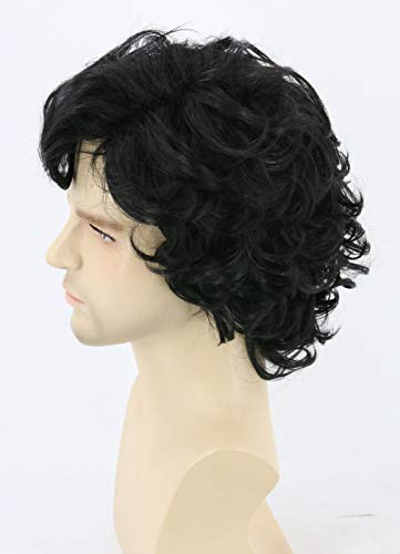 Topcosplay Corta Peluca Negra para Hombre Natural Peluca Rizada Suelta para Uso Diario o Disfraz de Halloween Carnaval