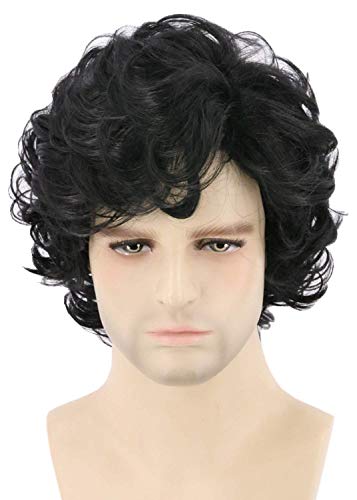 Topcosplay Corta Peluca Negra para Hombre Natural Peluca Rizada Suelta para Uso Diario o Disfraz de Halloween Carnaval