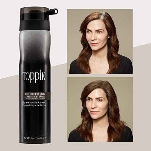 Toppik Spray Retoca Raíces Castaño Oscuro, Cubre de Forma Instantánea las Raíces y las Canas sin Apelmazar el Cabello, 98 ml
