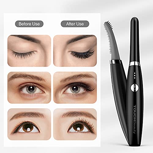TOUCHBeauty Rizador de Pestañas Eléctrico con Recargable por USB-C, 3 Modos de Temperatura, Rizado de Calor Rápido Duradero para Maquillaje de Belleza de Ojos, Negro