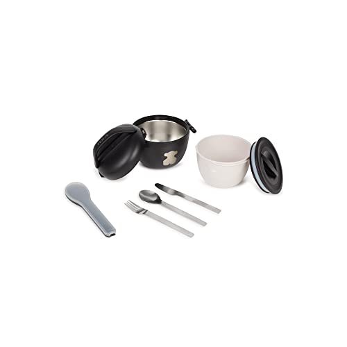 TOUS BABY - Fiambrera Termo Modelo KPAlim en color Negro. Kit porta alimentos con set de cubiertos de acero. Baby TOUS. (Kit Fiambrera KPAlim Negro)