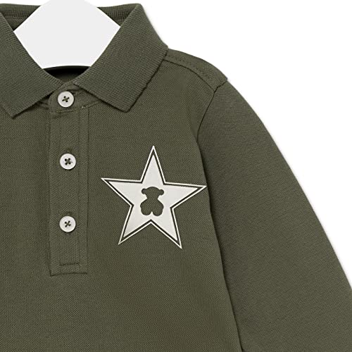 TOUS BABY - Polo Manga Larga para Niño, Detalle de Estrella y Oso en el Pecho. (Casual-1515 Kaki, 12 Meses)