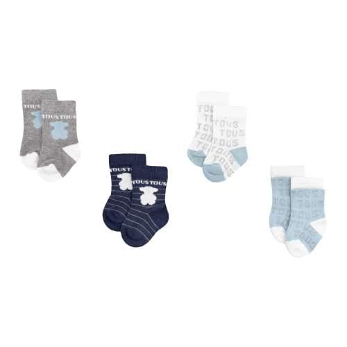 TOUS BABY - Set 4 calcetines variados, con logo TOUS para tu Bebé. Color Celeste (0 a 3 meses)