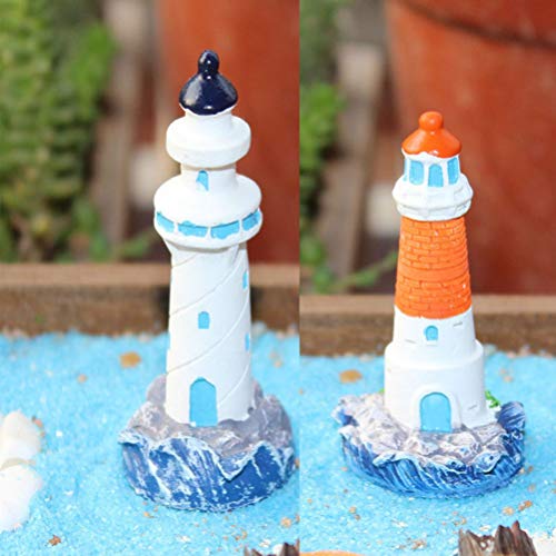 TOYANDONA 4 Piezas de Resina Faro del Océano Mediterráneo Resina de Madera Estatuilla Artística Artesanía Estatuillas Torre Casa de Playa Paisajismo para Jardín de Oficina