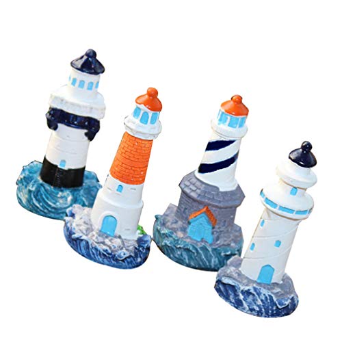 TOYANDONA 4 Piezas de Resina Faro del Océano Mediterráneo Resina de Madera Estatuilla Artística Artesanía Estatuillas Torre Casa de Playa Paisajismo para Jardín de Oficina