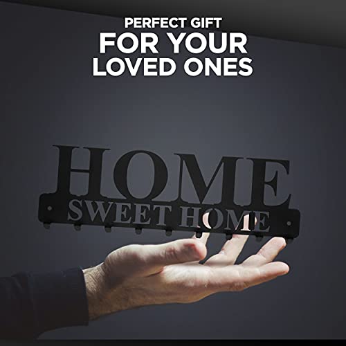 tradeNX - Colgador para llaves de pared en metal, con texto en inglés Home Sweet Home, traducción de "Hogar, dulce hogar", en negro