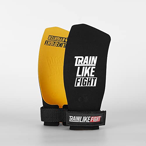 TRAINLIKEFIGHT Icon 0H - Calleras para Cross Training, calistenia, Ejercicios gimnásticos, protección para Tus Manos - Black-Yellow - L