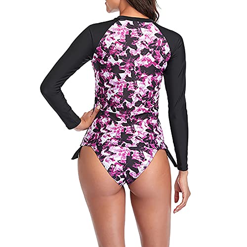 Traje de baño de manga larga para mujer, traje de baño de cintura alta, traje de baño sexy con estampado de buceo, traje de baño de dos piezas, ropa de playa, rosa, L