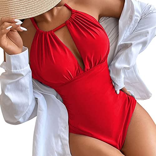 Traje de Baño de Una Pieza Mujer Halter Elegante Trajes de Baños para Mujer Alta Cintura Push Up con Aro bañadores Mujer reductores Barriga Bikinis brasileños Verano Turismo Ropa de Playa Push up