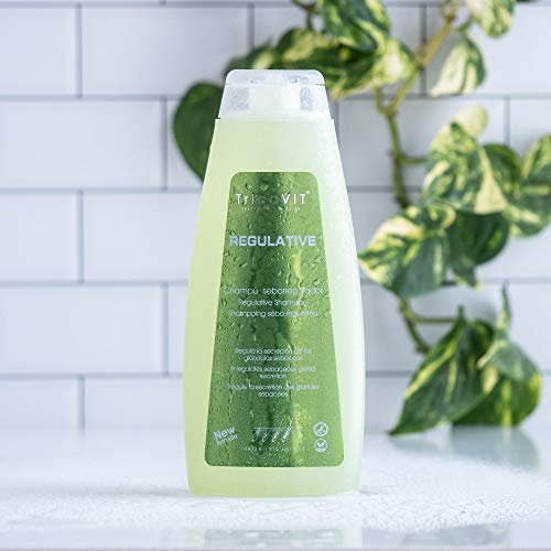 TricoVIT Regulative – Champú Antigrasa, Para Cabellos Grasos, Regula y Reduce la Aparición de Sebum, 100% Vegano, Sin Parabenos Ni Siliconas, 400 ml