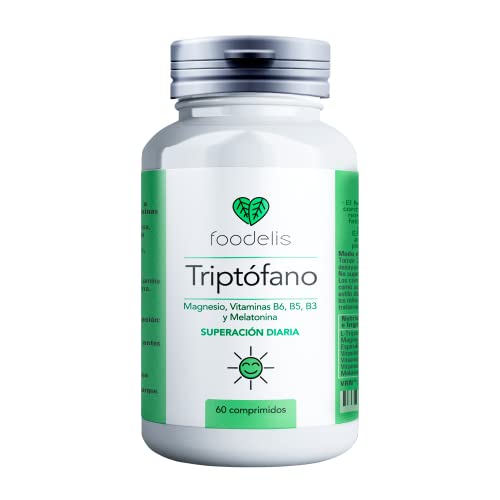 TRIPTÓFANO CON MAGNESIO | 60UD | FÓRMULA PREMIUM | Elimina el estrés y cansancio | Mejora tu ánimo l Rendimiento intelectual óptimo | Enriquecido con VIT B3, B5, B6 + Melatonina | NATURAL