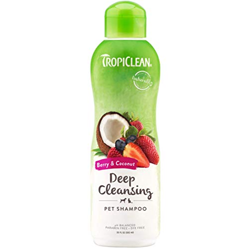 TROPICLEAN Champú para Mascotas - Limpieza Profunda - Limpia, Humecta, Acondiciona la Piel y el Manto I para Perros y Gatos I Sin Parabenos, Colorantes, Jabones - Frutos del Bosque y Coco, 592 ml
