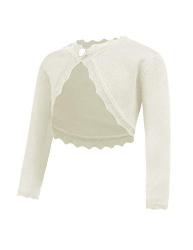 trudge Chaqueta de punto para niña, básica, bolero, manga larga, para vestido de comunión, bautizo, color blanco/azul marino, azul/negro/rosa/rojo Blanco 150 cm