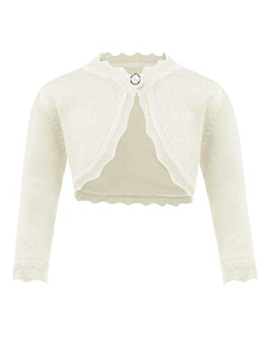 trudge Chaqueta de punto para niña, básica, bolero, manga larga, para vestido de comunión, bautizo, color blanco/azul marino, azul/negro/rosa/rojo Blanco 150 cm