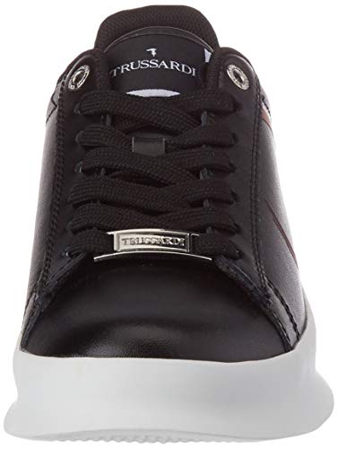 TRUSSARDI JEANS by Trussardi Anemone Action Leather/Logo, Zapatillas de Gimnasio Mujer, Black/Bouganville/Silver, 42 EU
