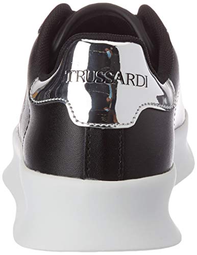 TRUSSARDI JEANS by Trussardi Anemone Action Leather/Logo, Zapatillas de Gimnasio Mujer, Black/Bouganville/Silver, 42 EU
