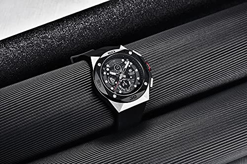 TSAR BOMBA Reloj de Pulsera Para Hombre Resistente al agua Hasta 10 ATM Muy Luminoso Carcasa de Acero inoxidable 316L Reloj Militar de Goma Diseño Lujoso Deportivo Regalo Para Hombres Negro Correas