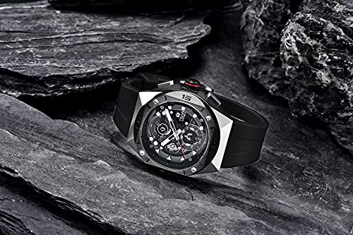 TSAR BOMBA Reloj de Pulsera Para Hombre Resistente al agua Hasta 10 ATM Muy Luminoso Carcasa de Acero inoxidable 316L Reloj Militar de Goma Diseño Lujoso Deportivo Regalo Para Hombres Negro Correas