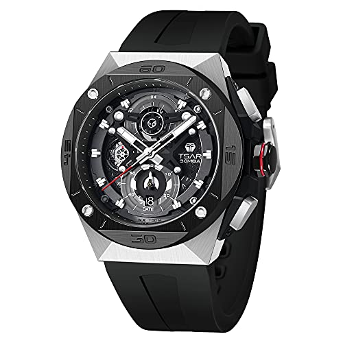 TSAR BOMBA Reloj de Pulsera Para Hombre Resistente al agua Hasta 10 ATM Muy Luminoso Carcasa de Acero inoxidable 316L Reloj Militar de Goma Diseño Lujoso Deportivo Regalo Para Hombres Negro Correas