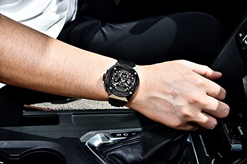 TSAR BOMBA Reloj de Pulsera Para Hombre Resistente al agua Hasta 10 ATM Muy Luminoso Carcasa de Acero inoxidable 316L Reloj Militar de Goma Diseño Lujoso Deportivo Regalo Para Hombres Negro Correas
