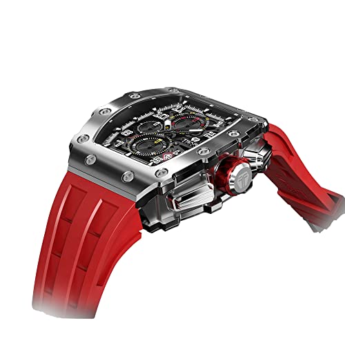 TSAR BOMBA Reloj para Hombre Correa de Silicona para Hombre Reloj 22 mm Tonneau Cronómetro Impermeable 5ATM Reloj de Pulsera de Movimiento analógico de Cuarzo japonés Elegante Hombre Regalo