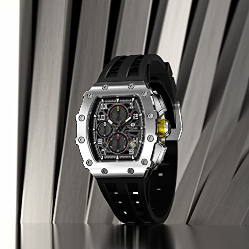 TSAR BOMBA Relojes Hombre Tonel Lujo Reloj de Pulsera Cristal Zafiro Movimiento Japonés Impermeables 50M Luminoso Fecha Esqueleto Cuadrados Analogico Deportivo Cronógrafo Reloj de Hombre