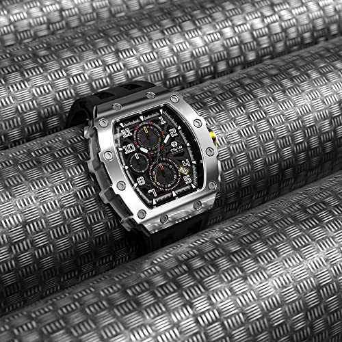 TSAR BOMBA Relojes Hombre Tonel Lujo Reloj de Pulsera Cristal Zafiro Movimiento Japonés Impermeables 50M Luminoso Fecha Esqueleto Cuadrados Analogico Deportivo Cronógrafo Reloj de Hombre