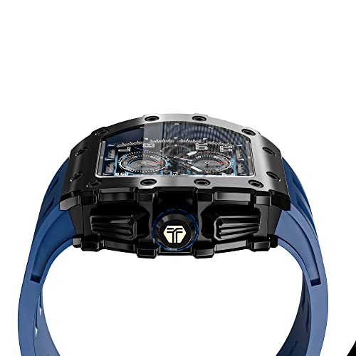 TSAR BOMBA Relojes Lujo para Hombre Cuadrado analógico 50M a Prueba de Agua Cronógrafo Tonel Reloj único para Hombres Prima Reloj Plata para Reloj Cuarzo diseño Elegante Reloj Noche Banda Goma