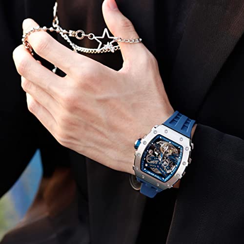 TSAR BOMBA Relojes Mecánicos Automáticos de Lujo para Hombre - Movimiento Japonés Cristal de Zafiro - Reloj Impermeable para Hombres 50M - Reloj Cuadrado con Esqueleto - Correa de Silicona