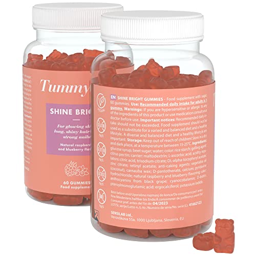 TummyTox Shine Bright Gummies - 120 Ositos - Gominolas de Belleza con Vitaminas para el Cabello, Piel y Uñas - con Biotina, Zinc, Ácido Fólico, Yodo, Vitamina B6, Vitamina B12 - Fabricado por Sensilab