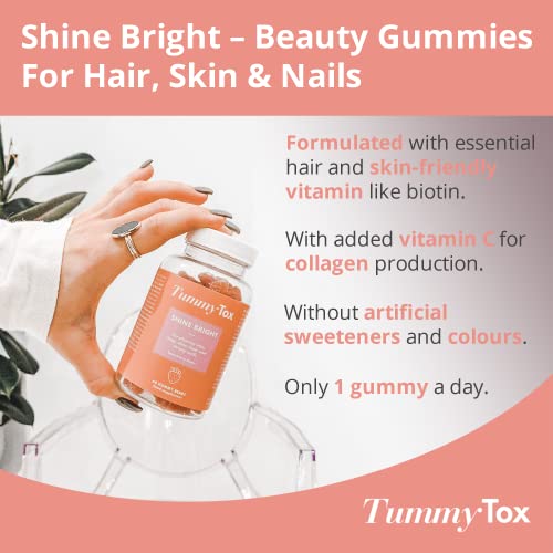 TummyTox Shine Bright Gummies - 120 Ositos - Gominolas de Belleza con Vitaminas para el Cabello, Piel y Uñas - con Biotina, Zinc, Ácido Fólico, Yodo, Vitamina B6, Vitamina B12 - Fabricado por Sensilab