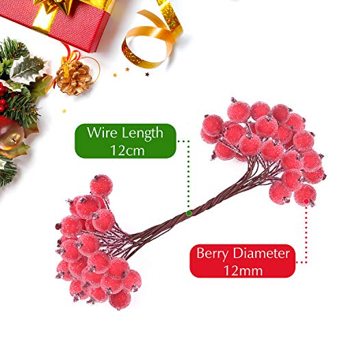 TUPARKA 310pcs Artificial Red Holly Berries Decoraciones de guirnaldas de Navidad, Suministros de fabricación de guirnaldas de Navidad(150pcs Smooth Holly + 160pcs Frosted Berry)