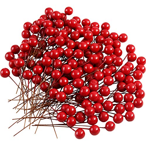 TUPARKA 310pcs Artificial Red Holly Berries Decoraciones de guirnaldas de Navidad, Suministros de fabricación de guirnaldas de Navidad(150pcs Smooth Holly + 160pcs Frosted Berry)