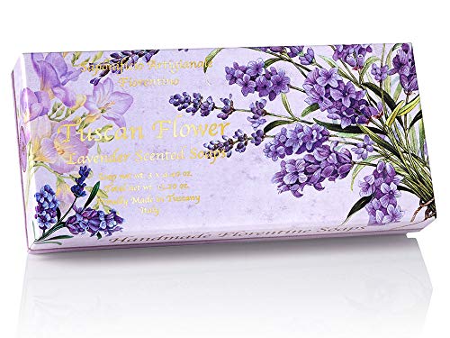 Tuscan Flower Lavanda, Jabón de lavanda, pack regalo 3 pastillas de 125 g de Saponificio Artigianale Fiorentino