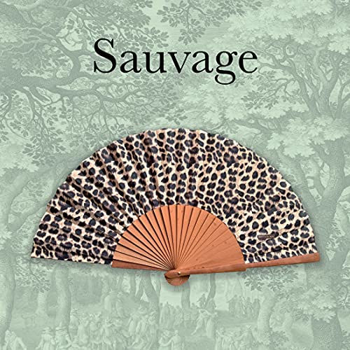 Tusitala Barcelona - Abanico Sauvage con diseño exclusivo - Abanicos originales de madera y algodón - Abanicos españoles -Colección Wild-Hechos a mano