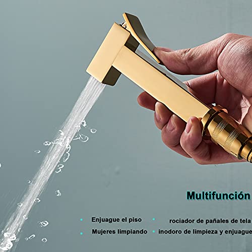 TVTIUO De Mano del bidé del rociador Superior de Pulverizador,Portatil para Kit Ducha de Lavabo Bidet con Manguera WC,Multifunción pulverizador,monomando agua fría y caliente,latón,Dorado
