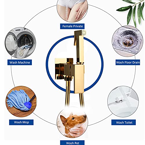 TVTIUO De Mano del bidé del rociador Superior de Pulverizador,Portatil para Kit Ducha de Lavabo Bidet con Manguera WC,Multifunción pulverizador,monomando agua fría y caliente,latón,Dorado