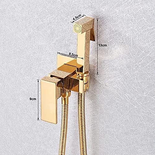 TVTIUO De Mano del bidé del rociador Superior de Pulverizador,Portatil para Kit Ducha de Lavabo Bidet con Manguera WC,Multifunción pulverizador,monomando agua fría y caliente,latón,Dorado