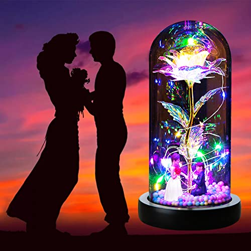 TWBEST Rosa Eterna,Kit de Rosa Bella y Bestia,Elegante Cúpula Rosa de Cristal con Base Pino Luces LED,Románticos Rosa Regalos para San Valentin, Día de Navidad,Día de la Cumpleaños Mujer,Madre,Novia