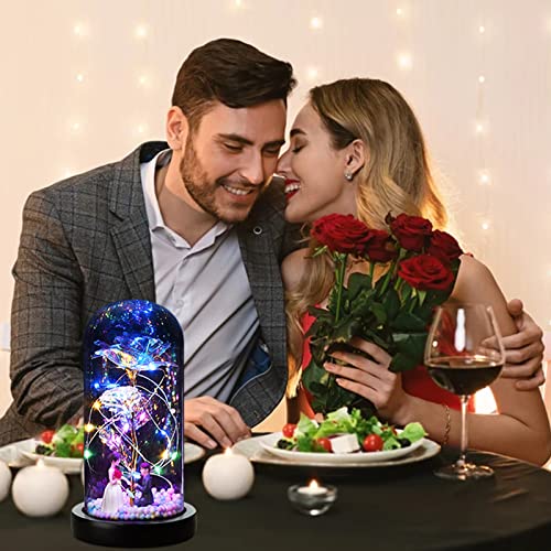 TWBEST Rosa Eterna,Kit de Rosa Bella y Bestia,Elegante Cúpula Rosa de Cristal con Base Pino Luces LED,Románticos Rosa Regalos para San Valentin, Día de Navidad,Día de la Cumpleaños Mujer,Madre,Novia