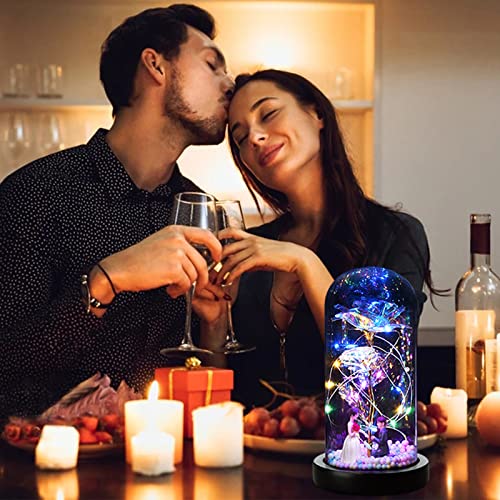 TWBEST Rosa Eterna,Kit de Rosa Bella y Bestia,Elegante Cúpula Rosa de Cristal con Base Pino Luces LED,Románticos Rosa Regalos para San Valentin, Día de Navidad,Día de la Cumpleaños Mujer,Madre,Novia
