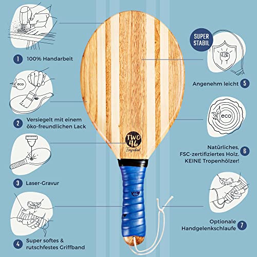 two46 | Palas Playa Madera - Frescobol | El Deporte de Verano de Moda de Brasil | Raquetas Playa de Madera Hechas a Mano (Incluye Pelota de iniciación, Pelota rápida y Bolsa)