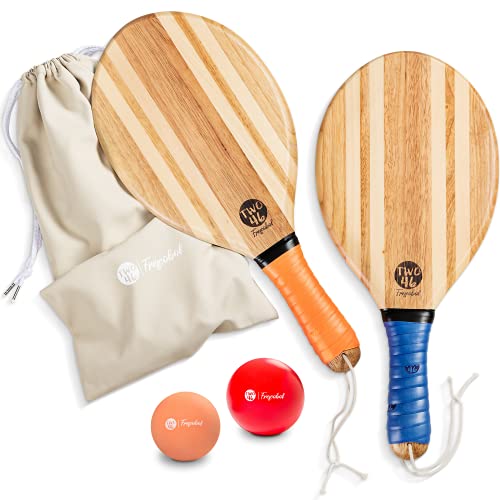 two46 | Palas Playa Madera - Frescobol | El Deporte de Verano de Moda de Brasil | Raquetas Playa de Madera Hechas a Mano (Incluye Pelota de iniciación, Pelota rápida y Bolsa)