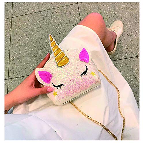 TXVSO Pequeño Brillo Monedero Unicornio Lindo Bolso Cierre de Cremallera para Niñas Adolescentes Mujeres, Blanco
