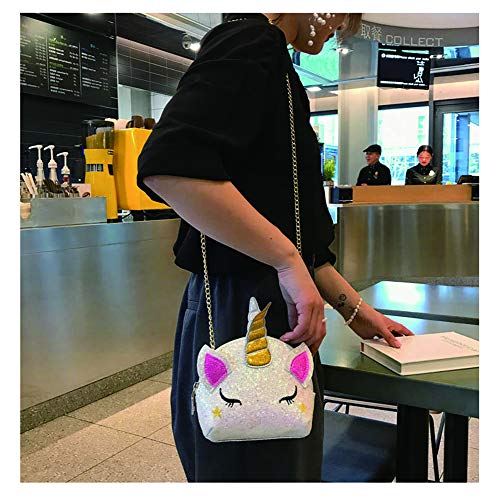 TXVSO Pequeño Brillo Monedero Unicornio Lindo Bolso Cierre de Cremallera para Niñas Adolescentes Mujeres, Blanco