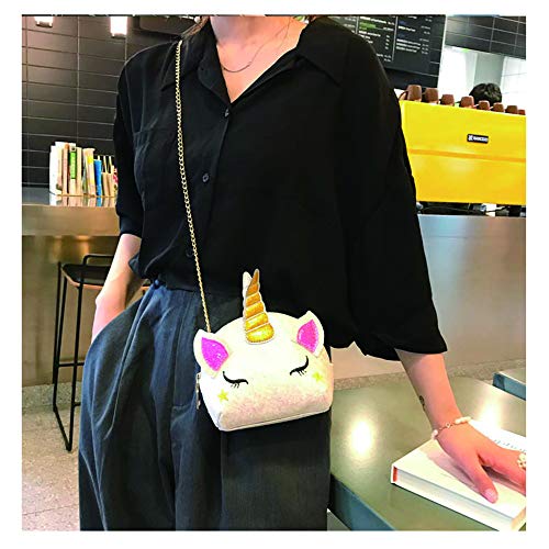 TXVSO Pequeño Brillo Monedero Unicornio Lindo Bolso Cierre de Cremallera para Niñas Adolescentes Mujeres, Blanco