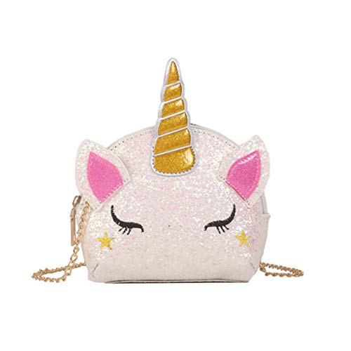 TXVSO Pequeño Brillo Monedero Unicornio Lindo Bolso Cierre de Cremallera para Niñas Adolescentes Mujeres, Blanco