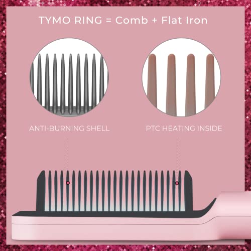 TYMO Ring Cepillo Secador Alisador De Pelo - Plancha Para Alisar El Cabello Con Peine Incorporado, Calentamiento RáPido De 20 S Y 5 Nivel De RegulacióN De Temperatura Y Anti-Escaldado